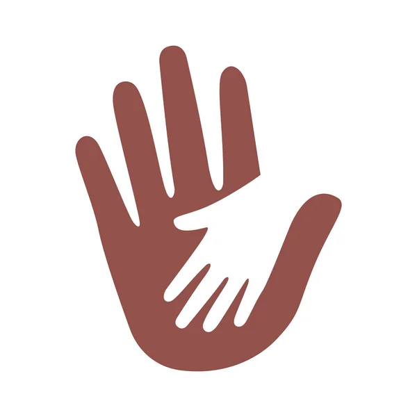 Diversiteit handen menselijk team platte stijl icoon — Stockvector