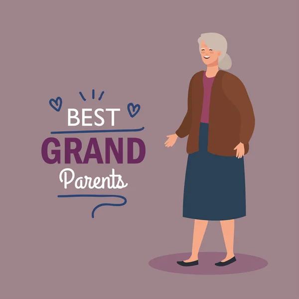 Feliz día de los abuelos, con la abuela linda, y la decoración de letras de los mejores abuelos — Archivo Imágenes Vectoriales