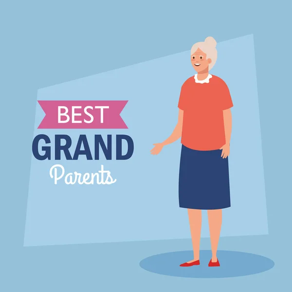 Feliz dia dos avós, com avó bonito, e lettering decoração dos melhores avós —  Vetores de Stock
