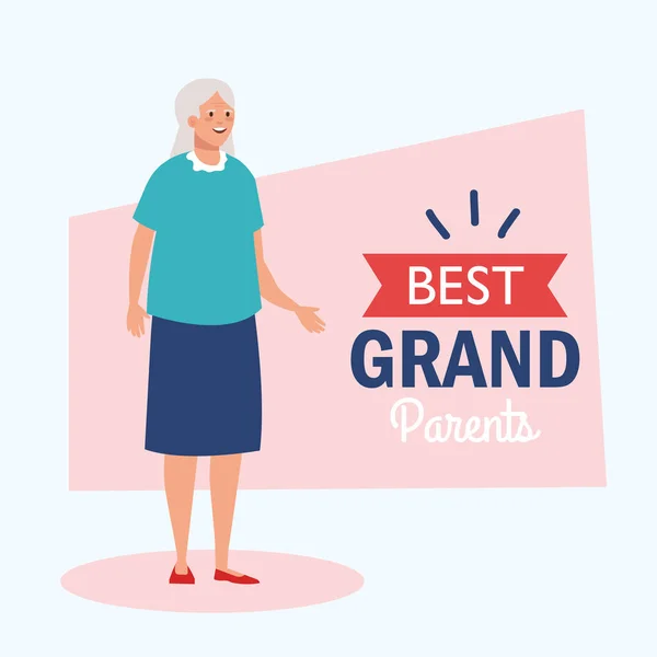 Happy grand parents day, with cute grandmother, and lettering decoration of best grand parents — Stock Vector