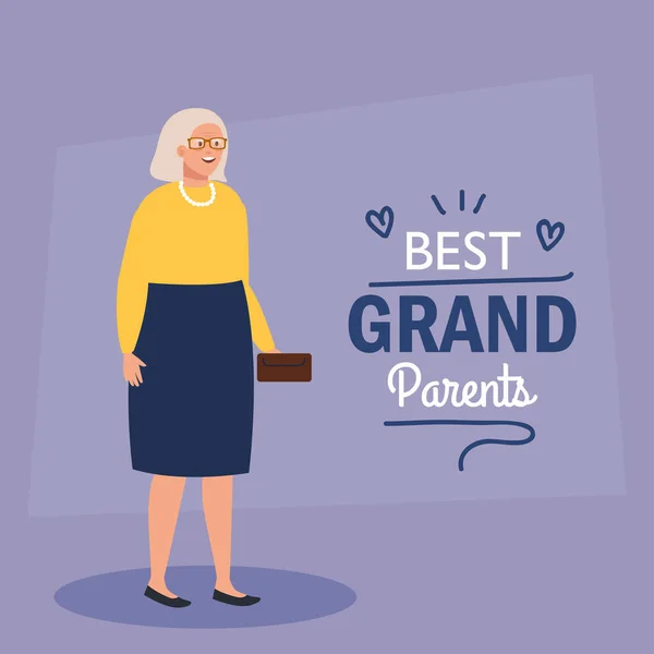 Šťastný den prarodičů, s roztomilou babičkou, a nápis výzdoba nejlepších prarodičů — Stockový vektor