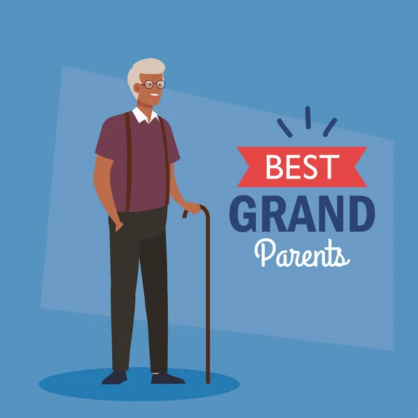 Happy grand parents day, with cute grandfather afro and lettering decoration of best grand parents — Stock Vector