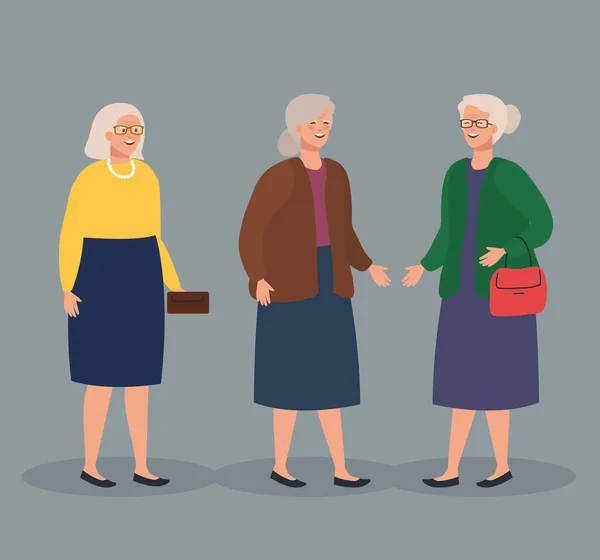 Grupowe słodkie stare kobiety, starsze kobiety uśmiechnięte — Wektor stockowy