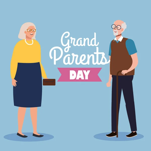 Happy grand parents day with cute older couple — Stock Vector