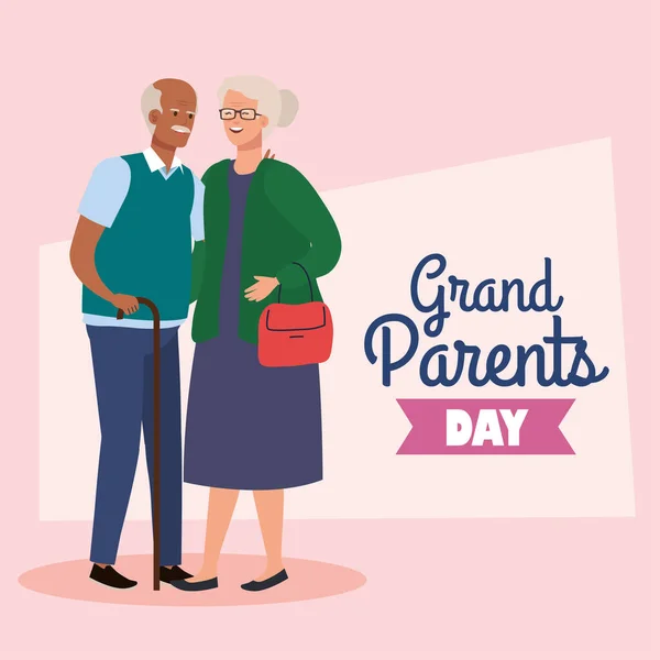 Feliz día de abuelos con linda pareja mayor — Archivo Imágenes Vectoriales