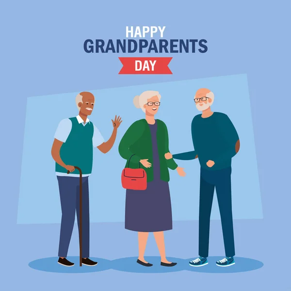 Kakek-nenek senang hari dengan orang tua lucu - Stok Vektor