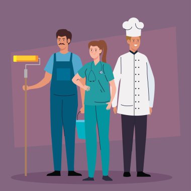 Farklı mesleklerden bir grup insan.