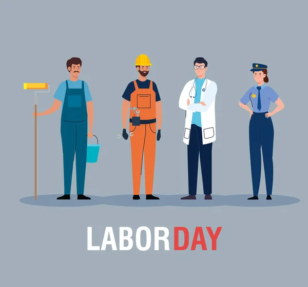 Плакат Дня труда, с людьми разных профессий — стоковый вектор