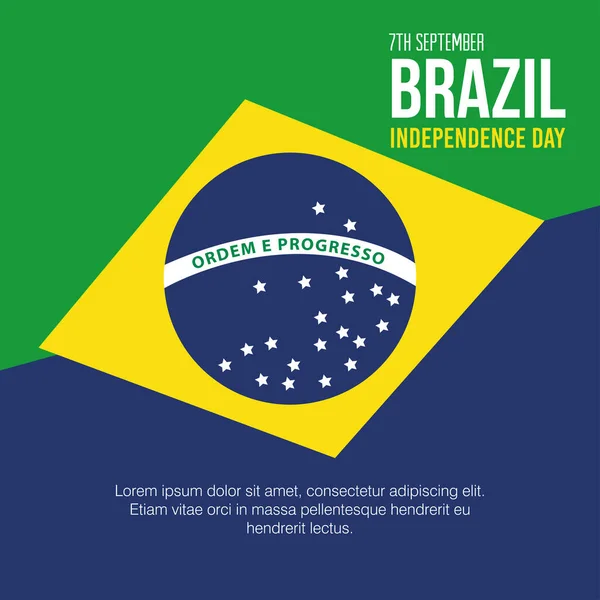 Prapor brazilské oslavy nezávislosti, s ikonami vlajkového emblému dekorace — Stockový vektor
