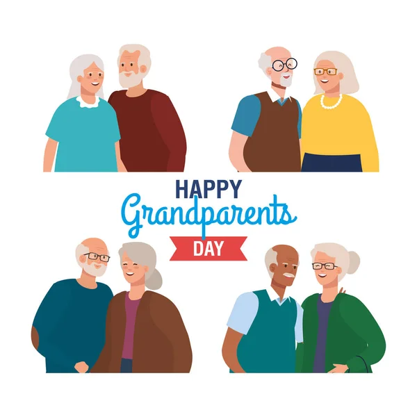 Feliz dia dos avós com casais mais velhos bonitos —  Vetores de Stock