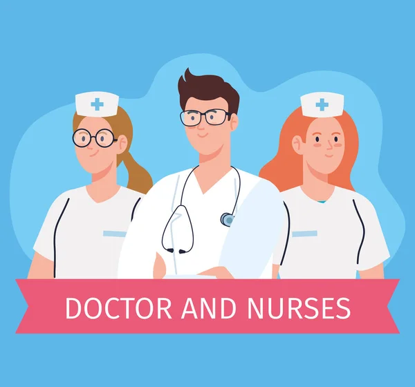 Enfermeras y doctores de salud, personal médico del hospital de salud — Vector de stock