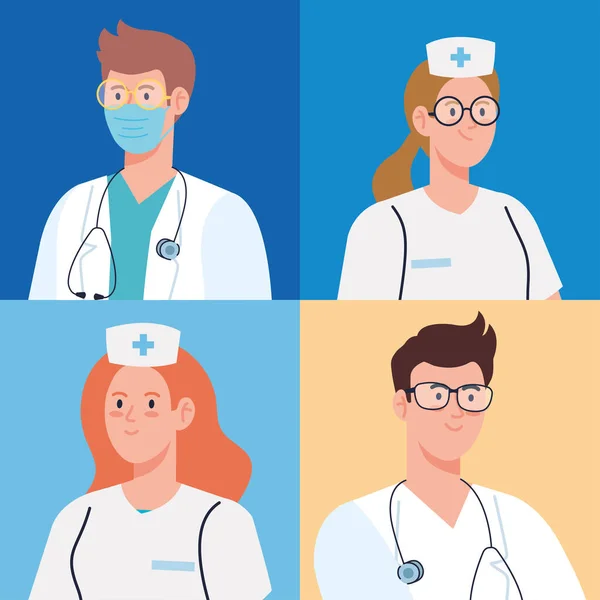 Nurses and doctors healthcare, healthcare hospital medical staff — Stock Vector
