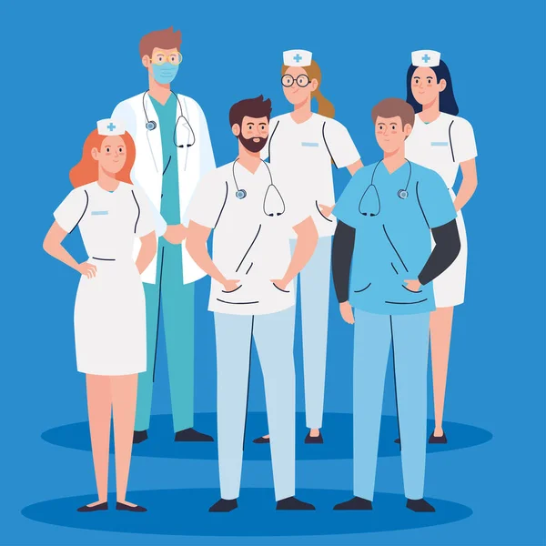 Verpleegkundigen en artsen gezondheidszorg, medisch personeel in ziekenhuizen — Stockvector
