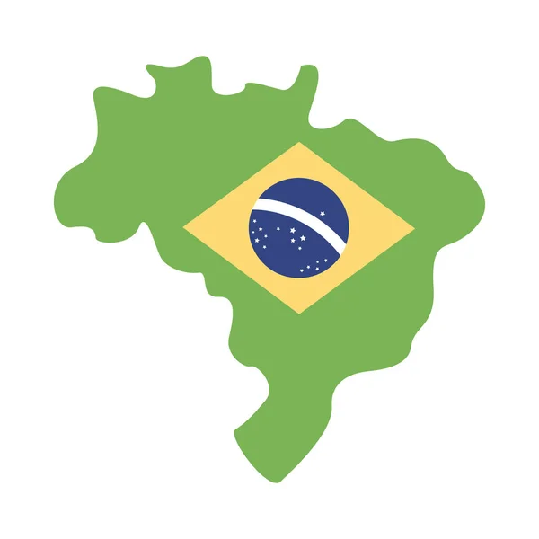 ブラジルの旗を地図フラットスタイルのアイコンで — ストックベクタ
