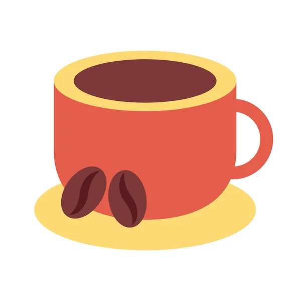 Taza de café y granos icono de estilo plano — Archivo Imágenes Vectoriales