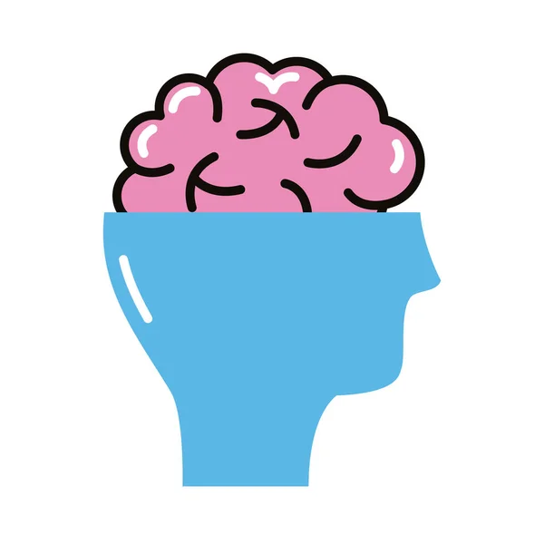 Profil med hjärnan mänsklig linje och fylla stil ikon — Stock vektor