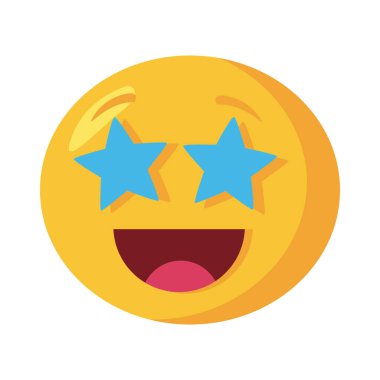 Yıldız bakışlı gülen emoji yüzü düz stil simgesi