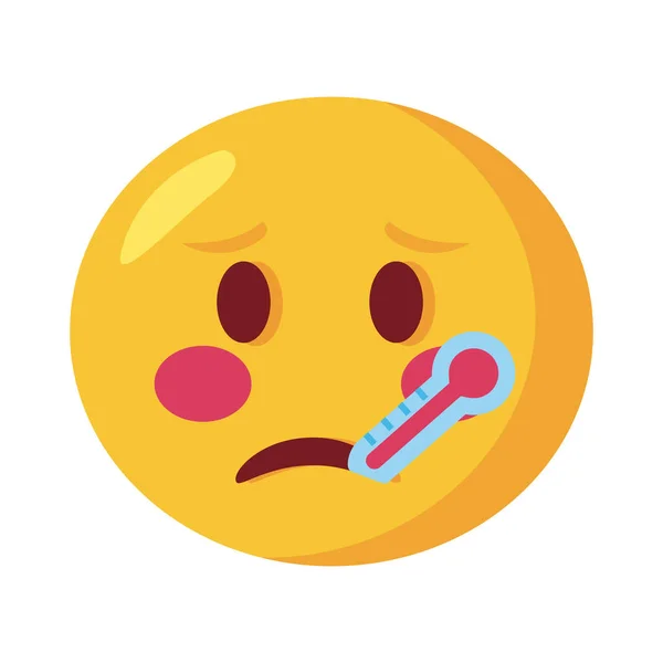 Visage emoji malade avec thermomètre icône de style plat classique — Image vectorielle