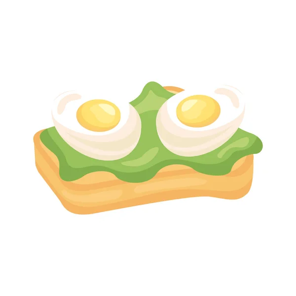 Frieds αυγά στο ψωμί με μαρούλι πρωινό λεπτομερές στυλ εικονίδιο — Διανυσματικό Αρχείο