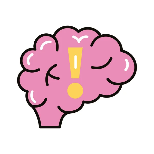 Brain human with alert symbol line and fill style icon — Stock Vector