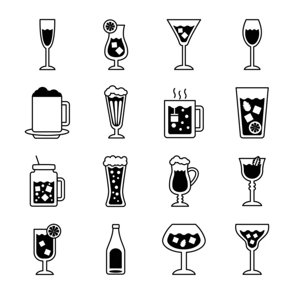 Bundle di bevande raccolta set icone — Vettoriale Stock