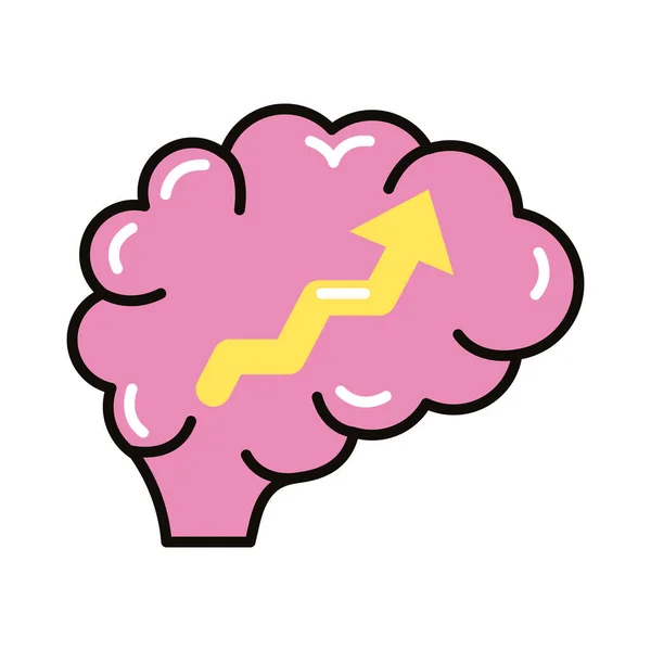 Cerebro humano con la flecha hacia arriba la línea y el icono de estilo de relleno — Vector de stock