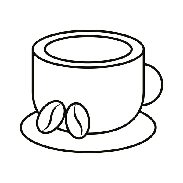 Taza de café y granos icono de estilo de línea — Vector de stock