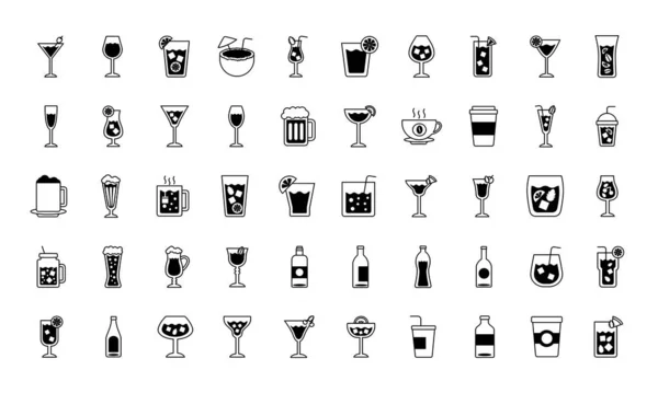 Bundle of drinks collection set icons — Stock Vector