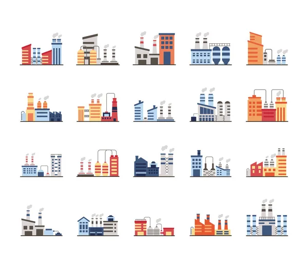 Bundel van de industrie fabriek set pictogrammen — Stockvector