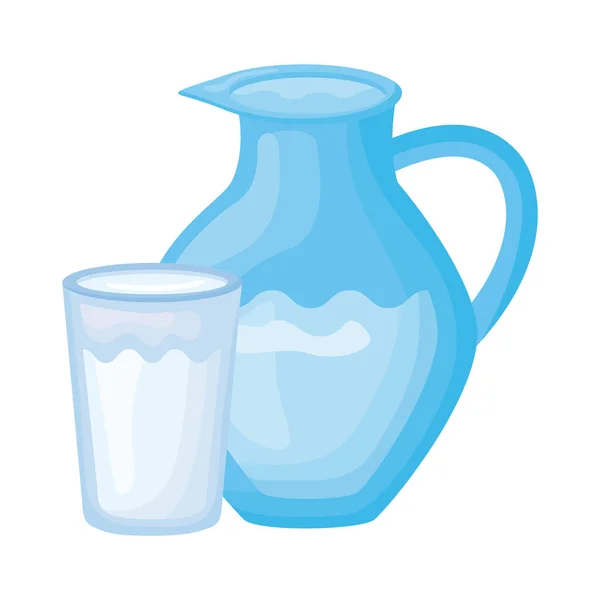 Melk pot en glas gezond ontbijt gedetailleerde stijl pictogram — Stockvector