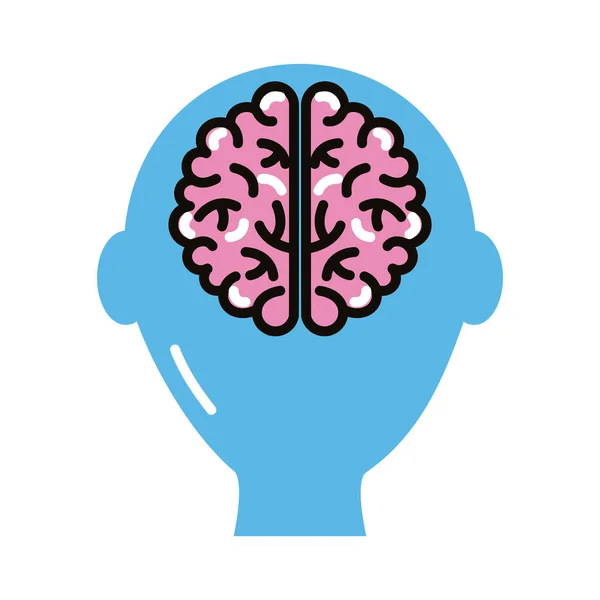 Perfil con la línea humana del cerebro y el icono de estilo de relleno — Vector de stock