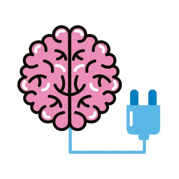 Cérebro humano com fio conector linha e ícone de estilo de preenchimento — Vetor de Stock