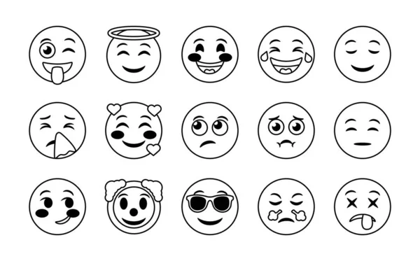 Paquete de emojis caras establecer iconos — Vector de stock