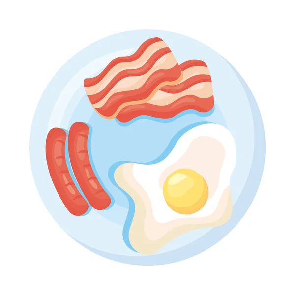 Uova fritte con pancetta e salsiccia colazione icona di stile dettagliato — Vettoriale Stock