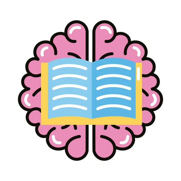 Людський мозок з книжковою лінією і значком стилю заповнення — стоковий вектор