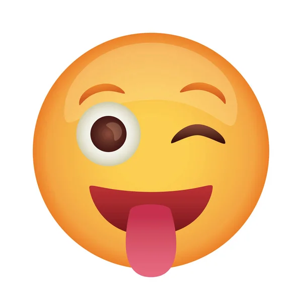 Cara de emoji loco con la lengua hacia fuera icono de estilo plano — Vector de stock
