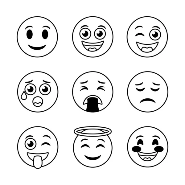 Bundle of emojis faces set icons — Stock Vector