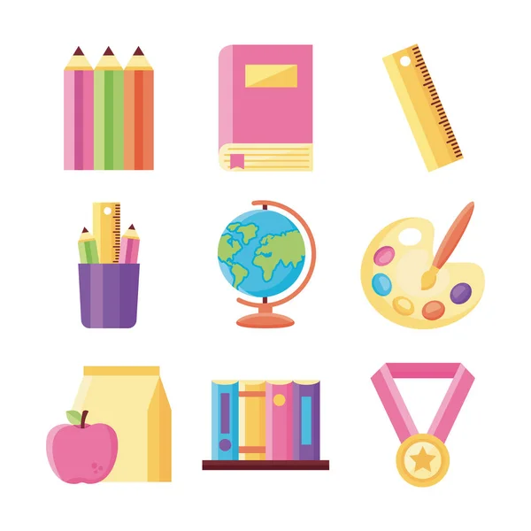 Bundle of back to school supplies — Stock Vector