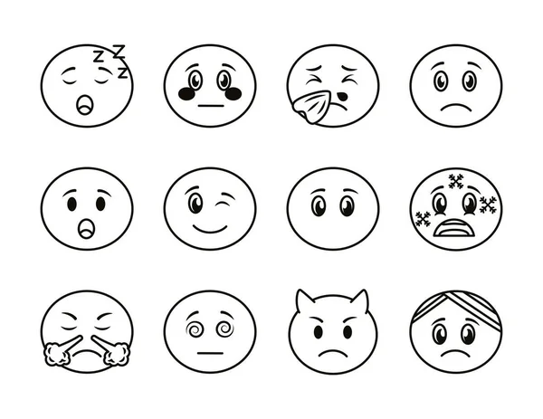 Köteg emoji arcok beállított ikonok — Stock Vector