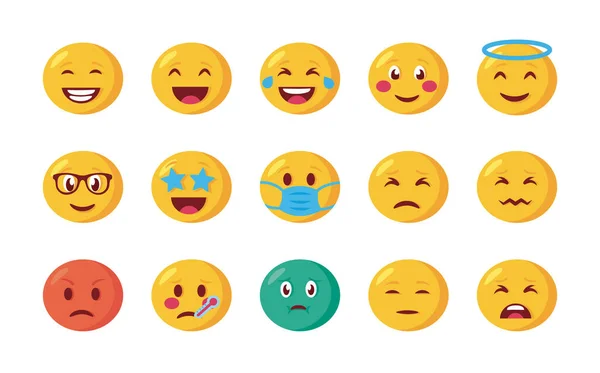 Pacote de emojis rostos conjunto ícones —  Vetores de Stock