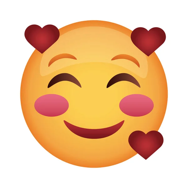 Hermosa cara emoji con corazones icono de estilo plano — Vector de stock