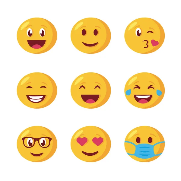 Paquete de emojis caras establecer iconos — Vector de stock