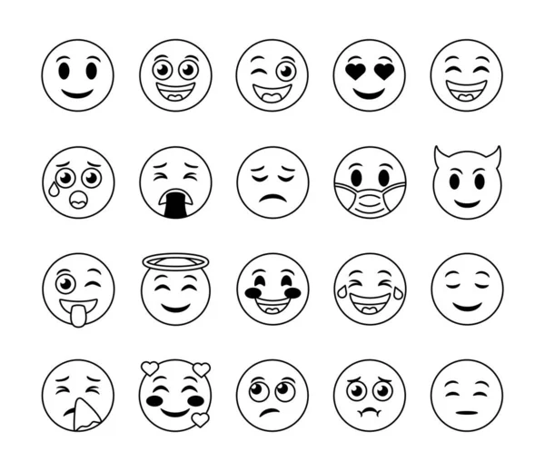 Bundle of emojis faces set icons — Stock Vector