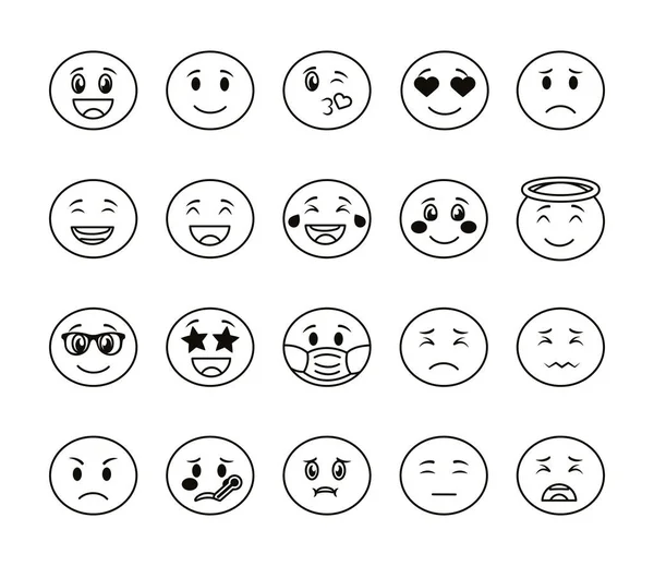 Bundle of emojis faces set icons — Stock Vector