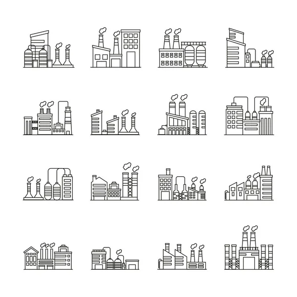 Bundle of industry factory set icons — Stock Vector