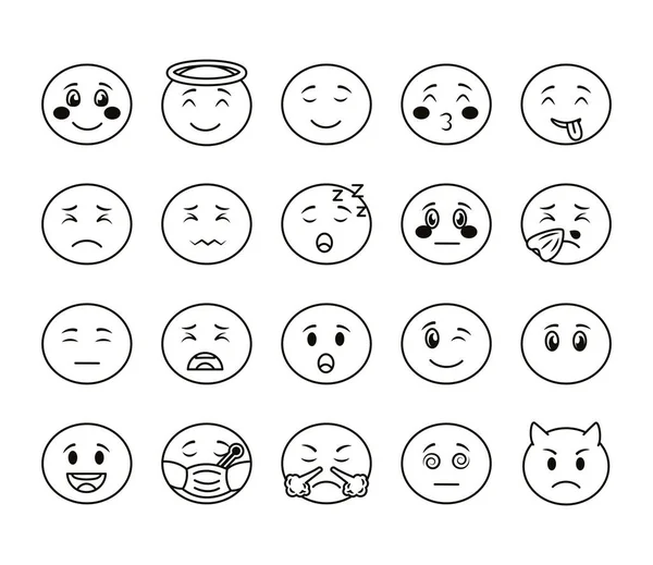 Paquete de emojis caras establecer iconos — Vector de stock