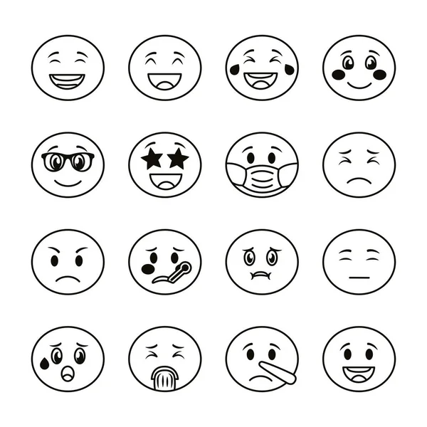 Bundle of emojis faces set icons — Stock Vector