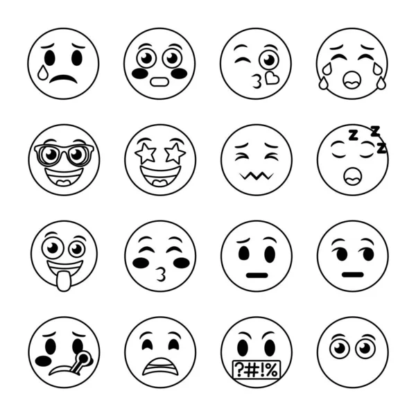 Paquet de visages emojis mis icônes — Image vectorielle