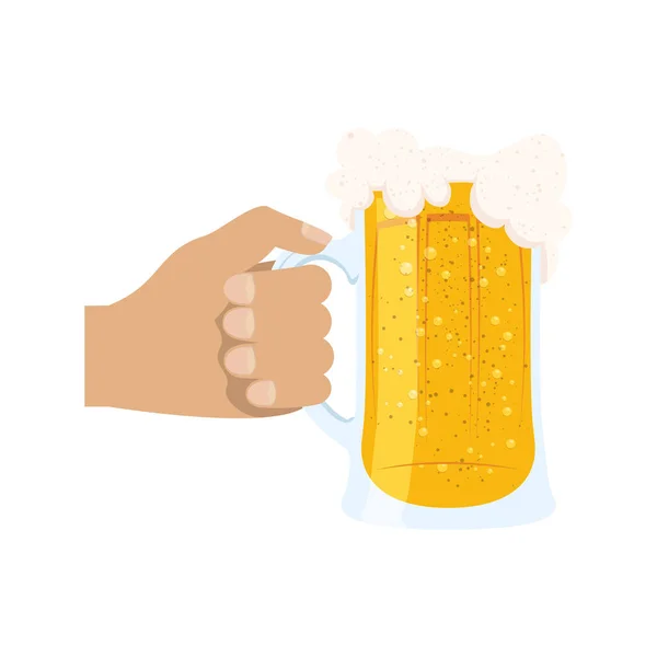 Vidrio de mano aislado de diseño de vectores de cerveza — Vector de stock