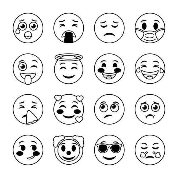 Paquet de visages emojis mis icônes — Image vectorielle